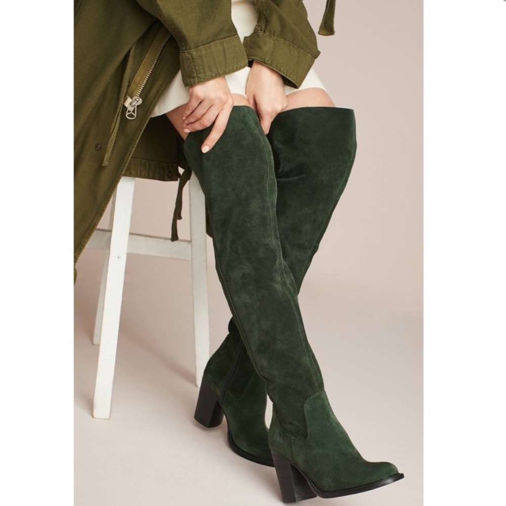 Kelsi Dagger Logan over the knee green suede boots Anthropologie